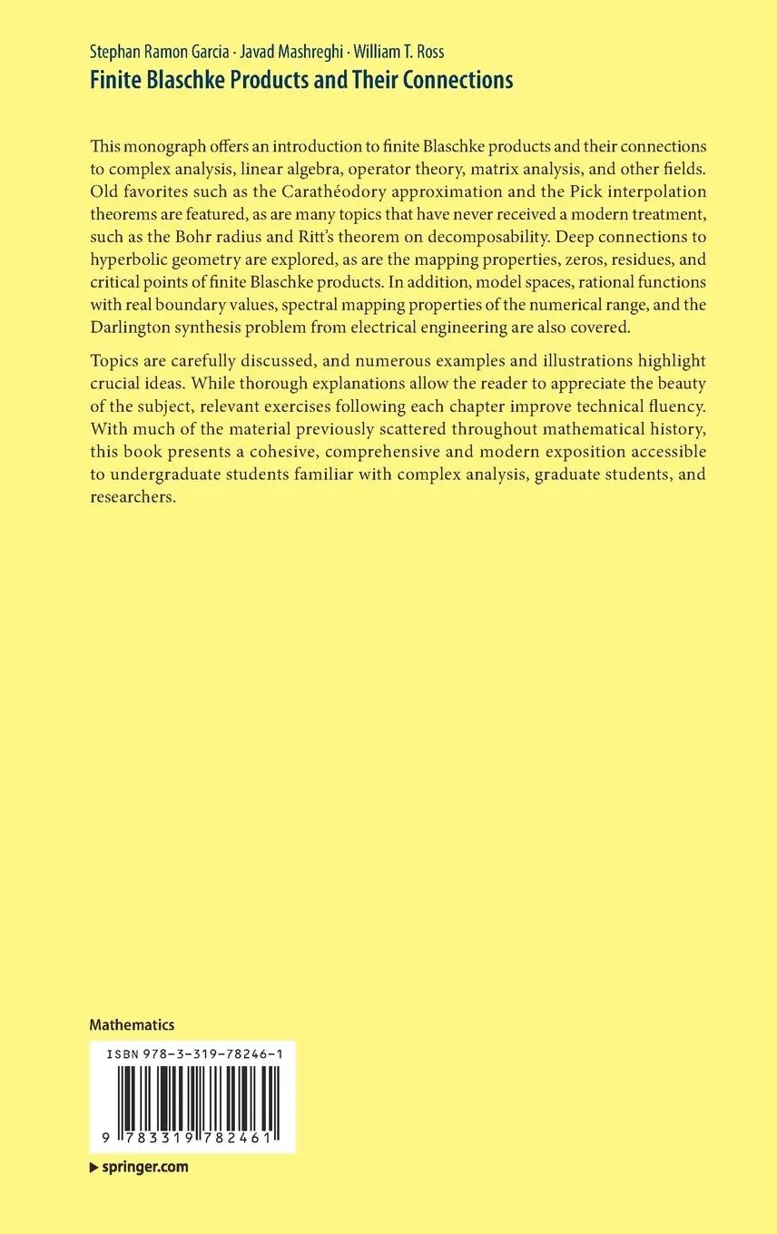 Rückseite: 9783319782461 | Finite Blaschke Products and Their Connections | Garcia (u. a.) | Buch