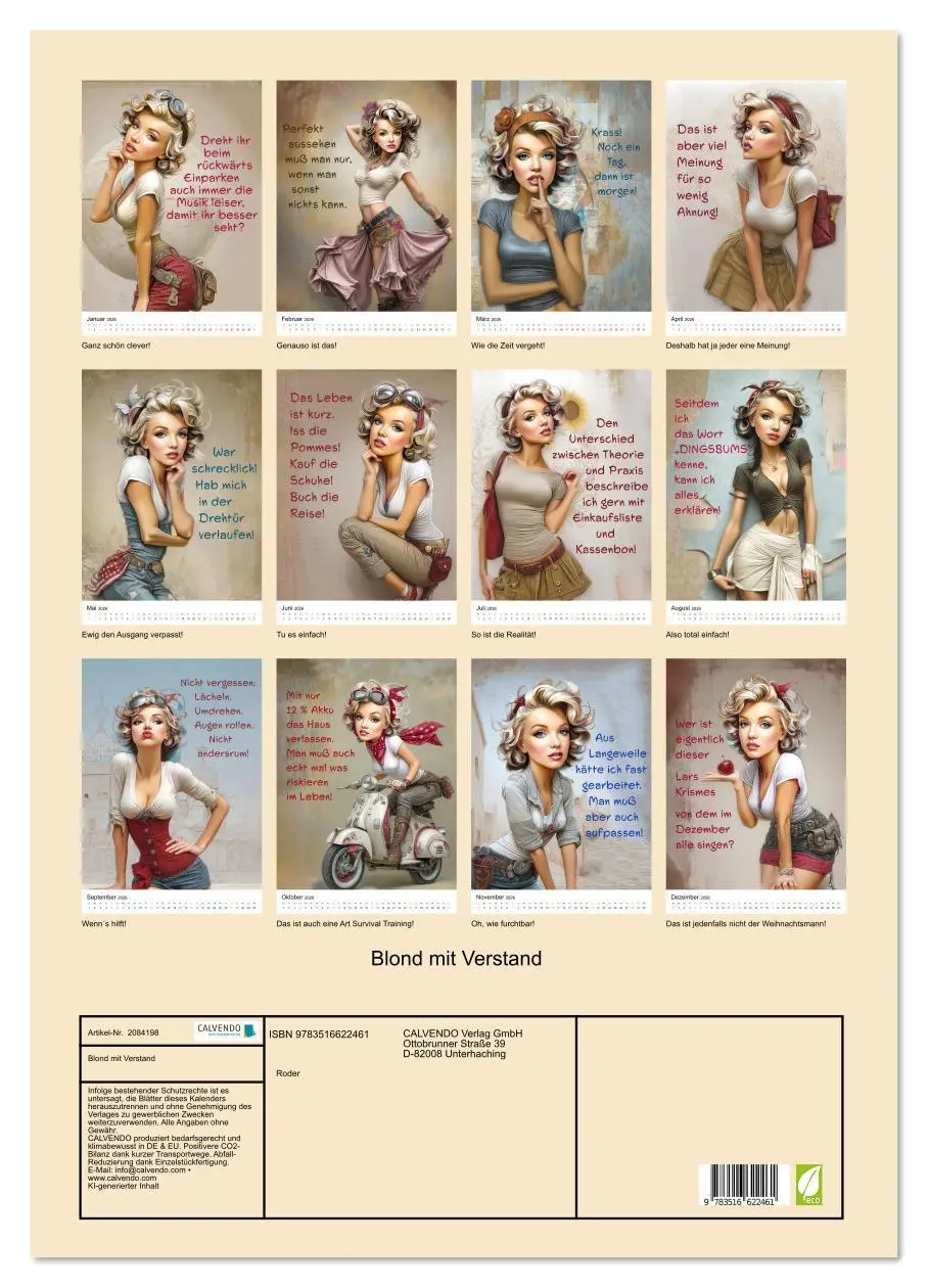 Bild: 9783516622461 | Blond mit Verstand (Wandkalender 2026 DIN A2 hoch), CALVENDO...