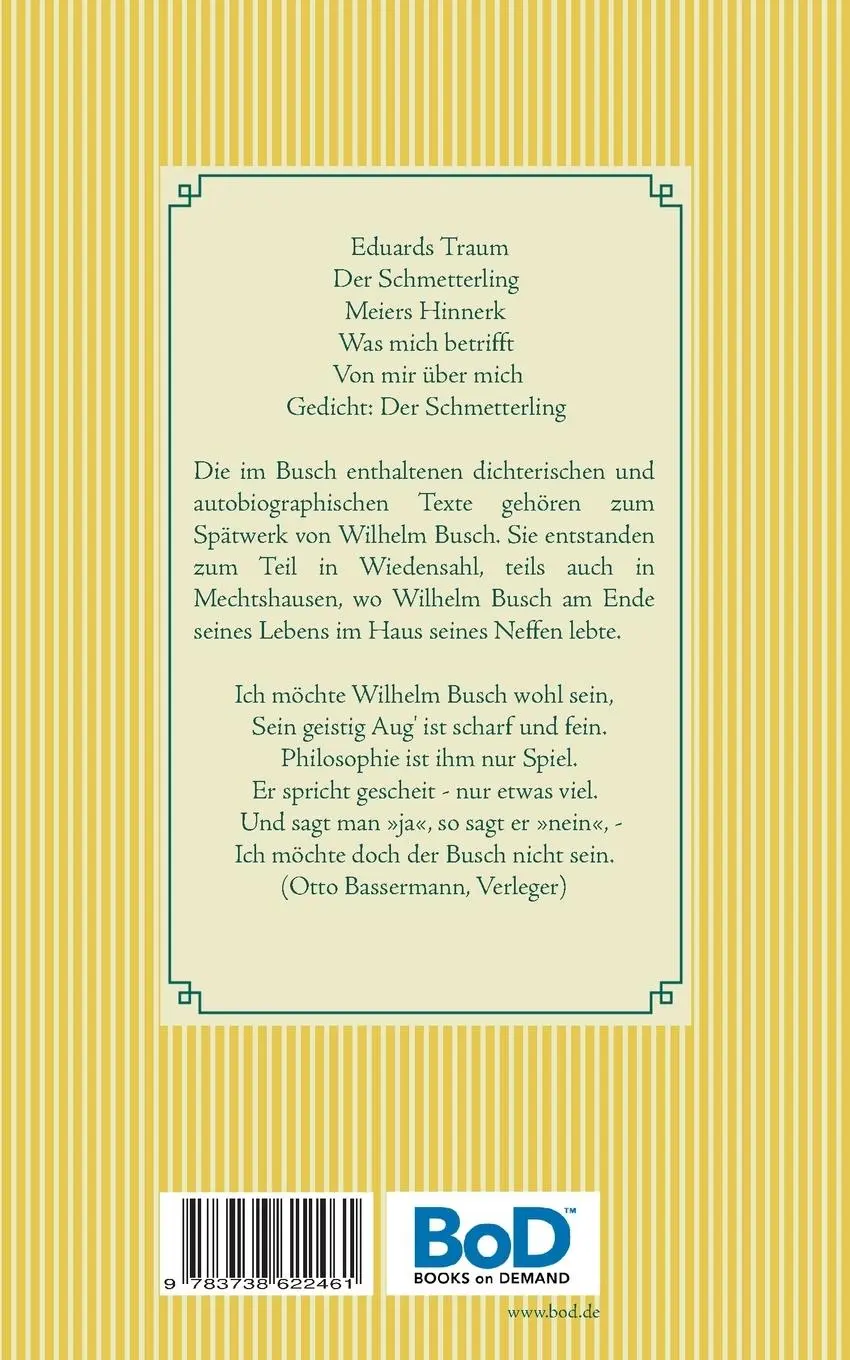 Rückseite: 9783738622461 | Erzählungen | Prosatexte, Autobiographisches und ein Gedicht | Busch