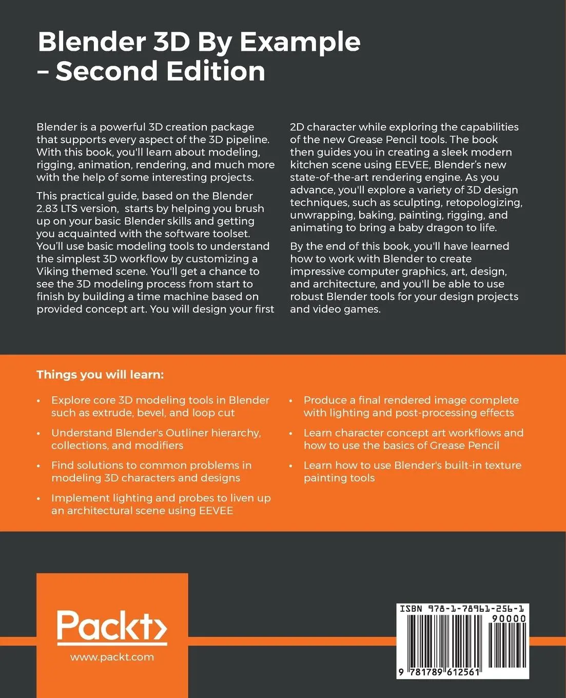 Rückseite: 9781789612561 | Blender 3D By Example - Second Edition | Oscar Baechler (u. a.) | Buch