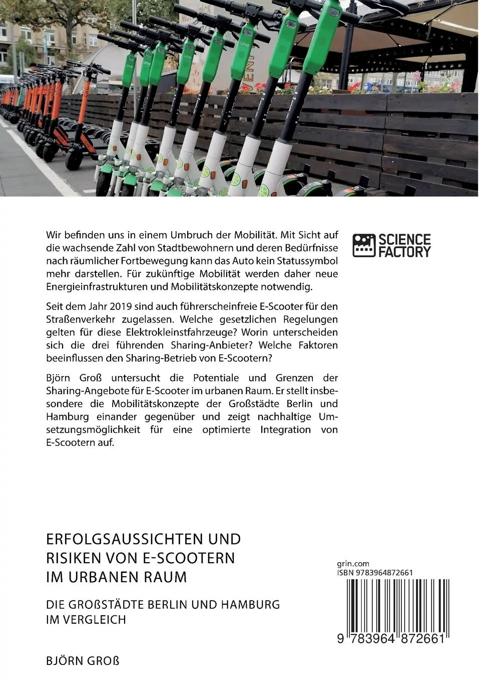 Rückseite: 9783964872661 | Erfolgsaussichten und Risiken von E-Scootern im urbanen Raum. Die...