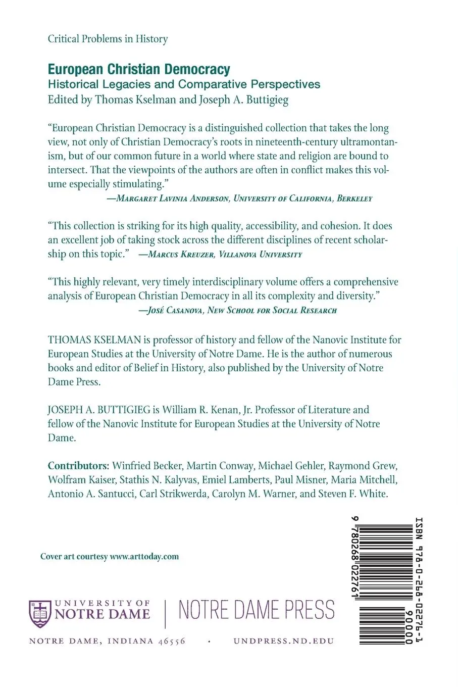 Rückseite: 9780268022761 | European Christian Democracy | Thomas Kselman (u. a.) | Taschenbuch