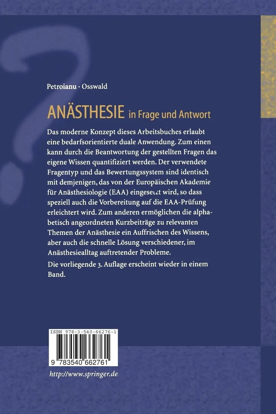 Rückseite: 9783540662761 | Anästhesie in Frage und Antwort | Basic Sciences / Clinical Sciences