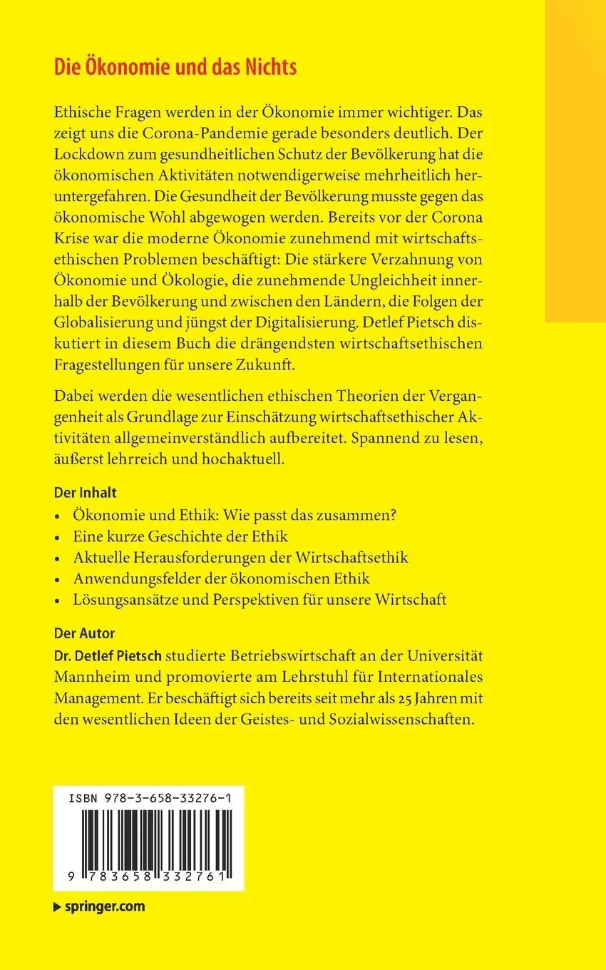 Rückseite: 9783658332761 | Die Ökonomie und das Nichts | Warum Wirtschaft ohne Moral wertlos ist