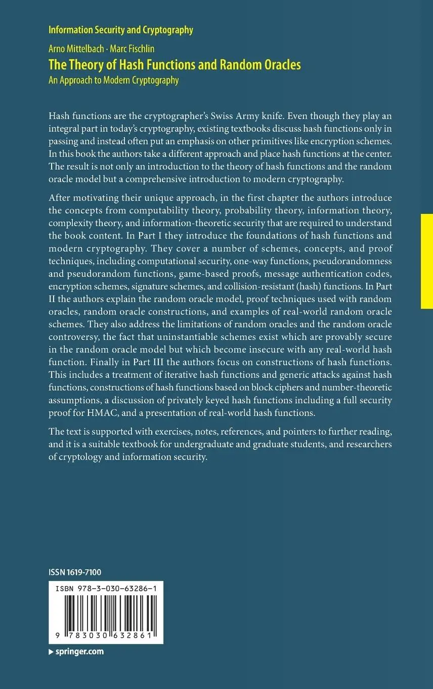 Rückseite: 9783030632861 | The Theory of Hash Functions and Random Oracles | Fischlin (u. a.)