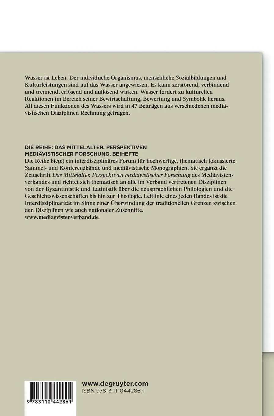 Rückseite: 9783110442861 | Wasser in der mittelalterlichen Kultur / Water in Medieval Culture