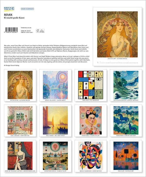 Bild: 9783819302961 | REMIX - KI mischt große Kunst 2027 | Verlag Korsch | Kalender | 14 S.