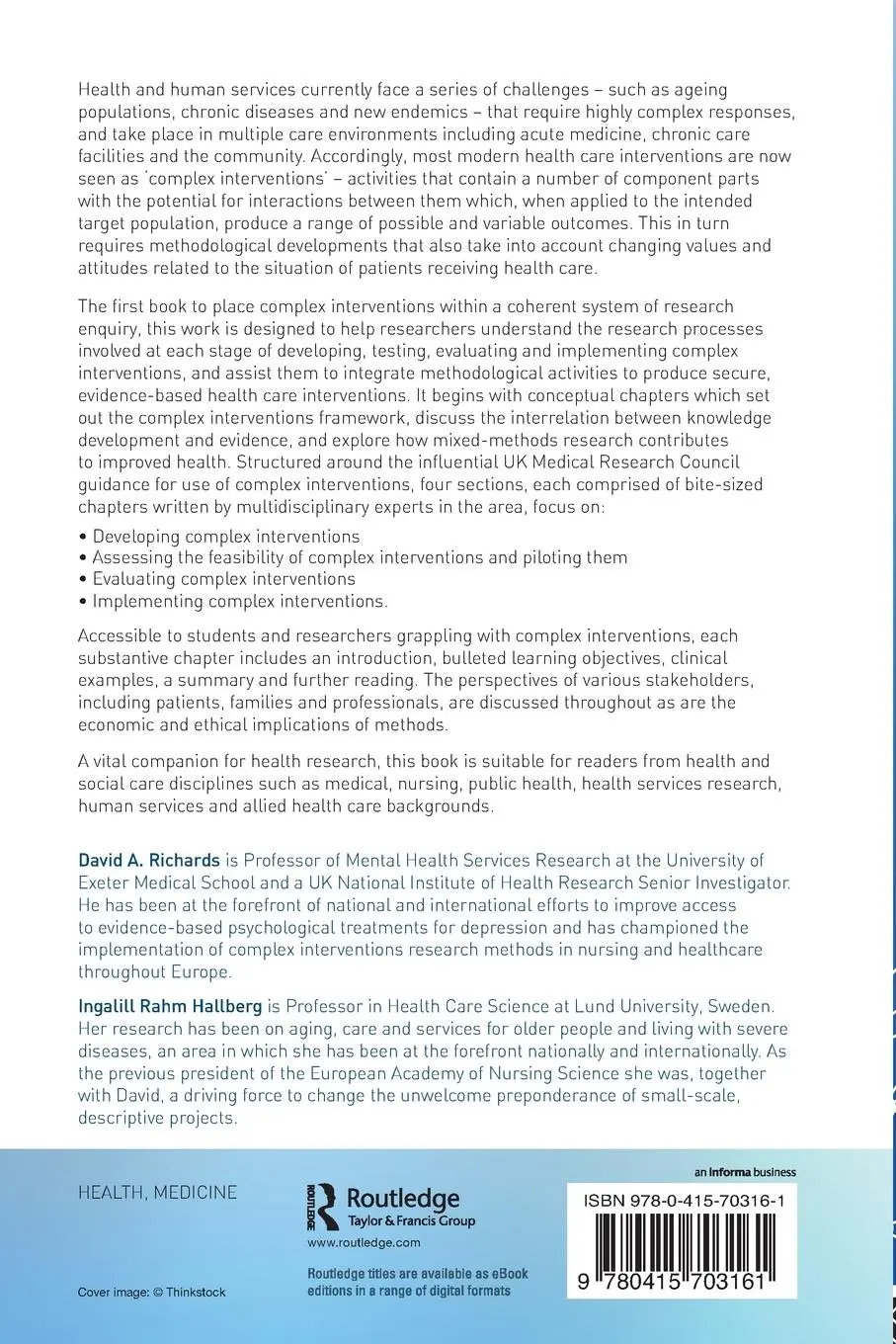 Rückseite: 9780415703161 | Complex Interventions in Health | An overview of research methods