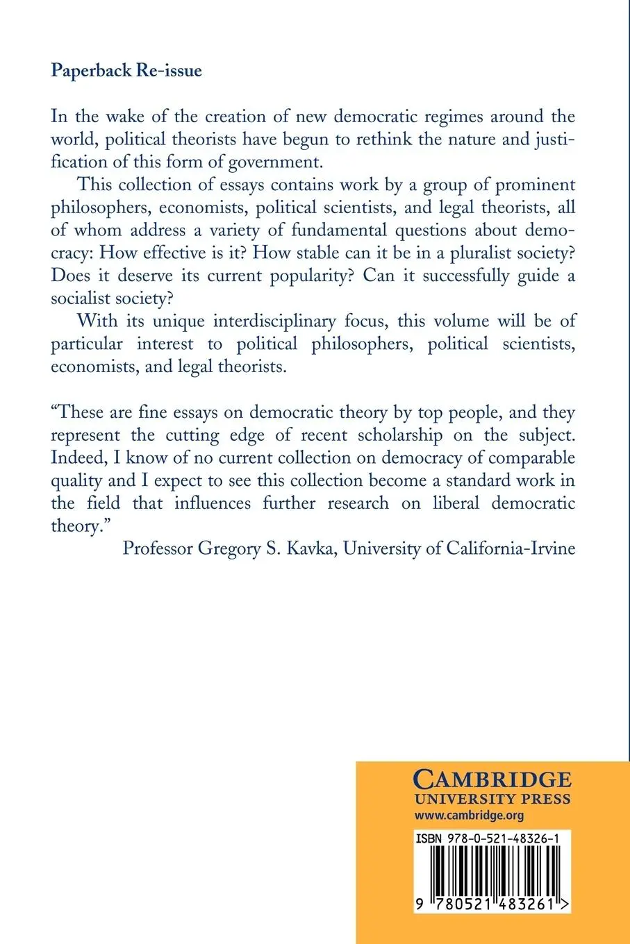 Rückseite: 9780521483261 | The Idea of Democracy | David Copp (u. a.) | Taschenbuch | Englisch