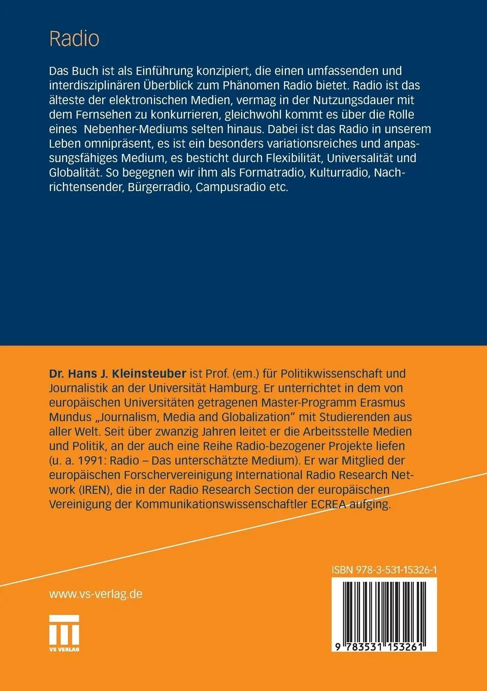 Rückseite: 9783531153261 | Radio | Eine Einführung | Hans J. Kleinsteuber | Taschenbuch | 369 S.