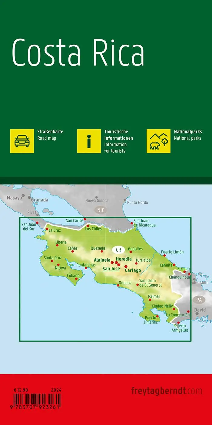 Rückseite: 9783707923261 | Costa Rica, Straßenkarte, 1:400.000, freytag &amp; berndt | Berndt | 2024