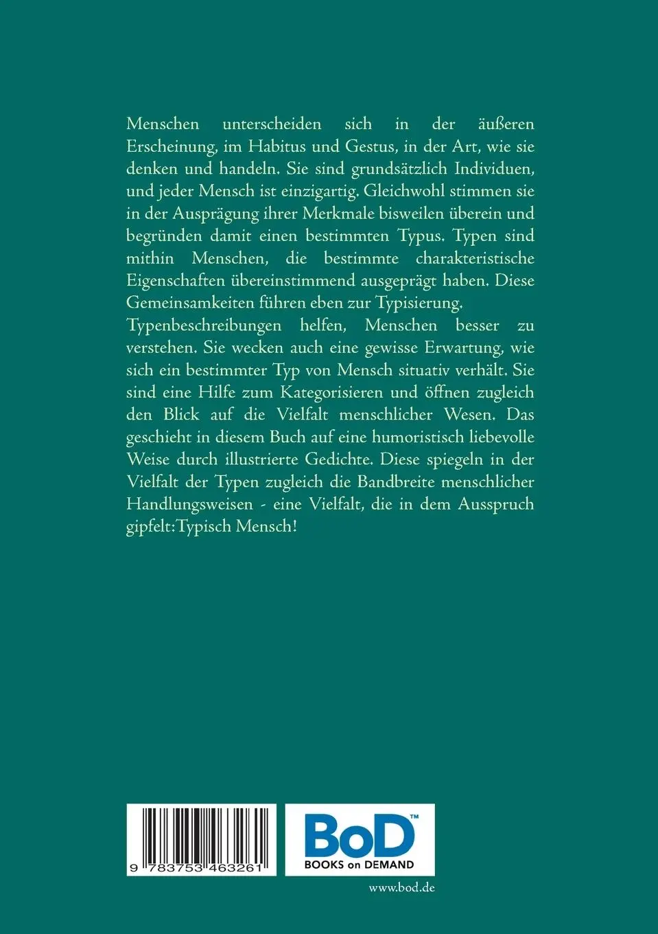 Rückseite: 9783753463261 | Typisch Mensch! | Humoristische Gedichte | Ulrich Kulicke | Buch