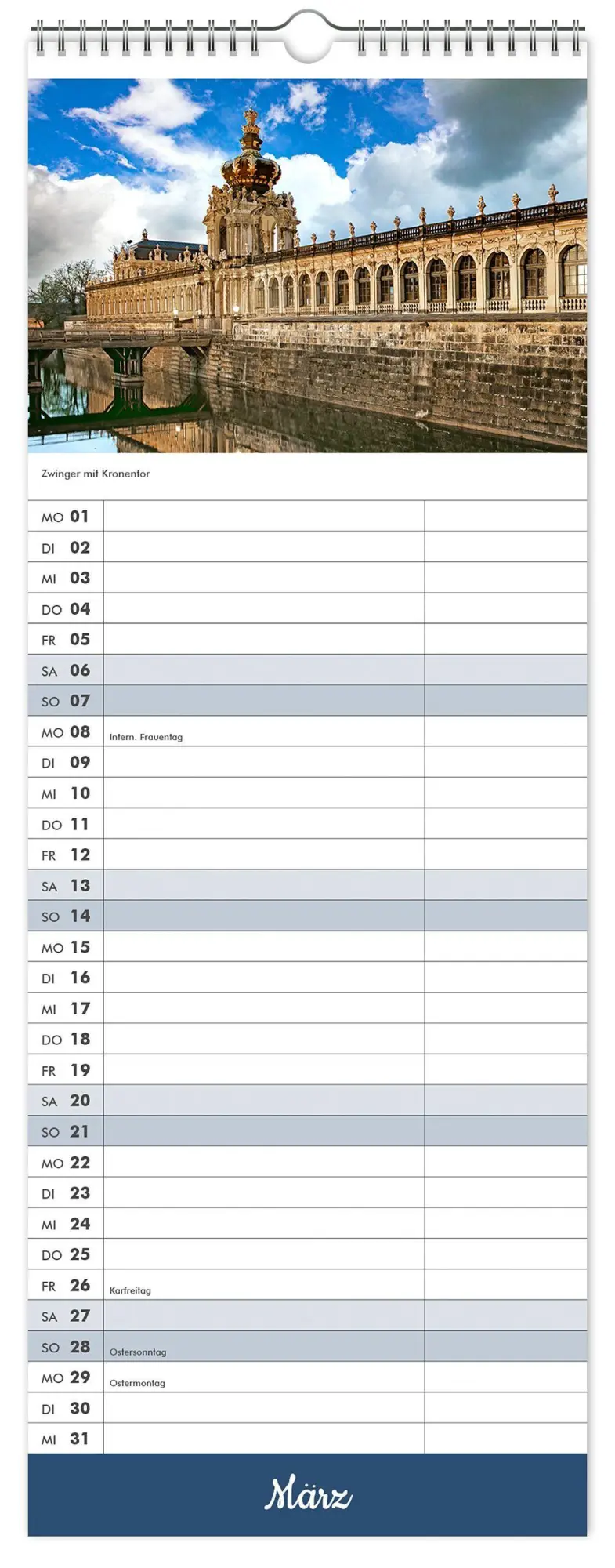 Bild: 9783912303261 | Küchenkalender Dresden 2027 | 15 x 40 cm weißes Kalendarium | Kalender