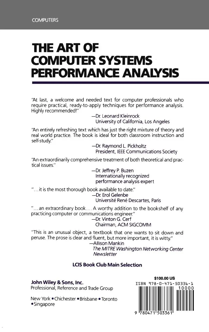 Rückseite: 9780471503361 | The Art of Computer Systems Performance Analysis | Raj Jain | Buch Rückseite: 9780471503361 | The Art of Computer Systems Performance Analysis | Raj Jain | Buch