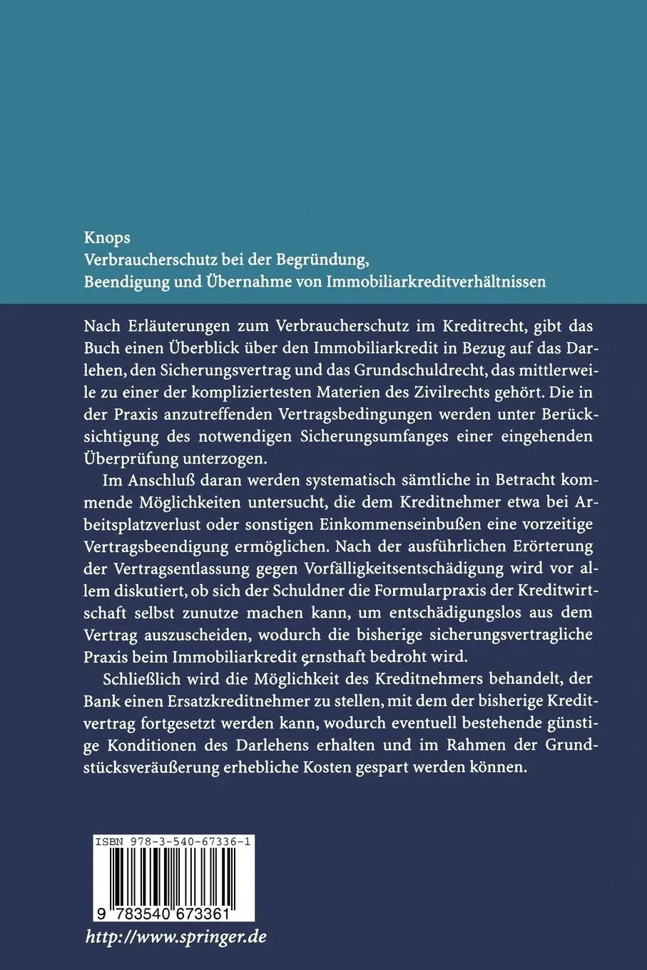 Rückseite: 9783540673361 | Verbraucherschutz bei der Begründung, Beendigung und Übernahme von...