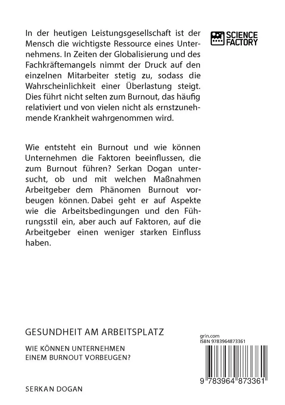 Rückseite: 9783964873361 | Gesundheit am Arbeitsplatz. Wie können Unternehmen einem Burnout...