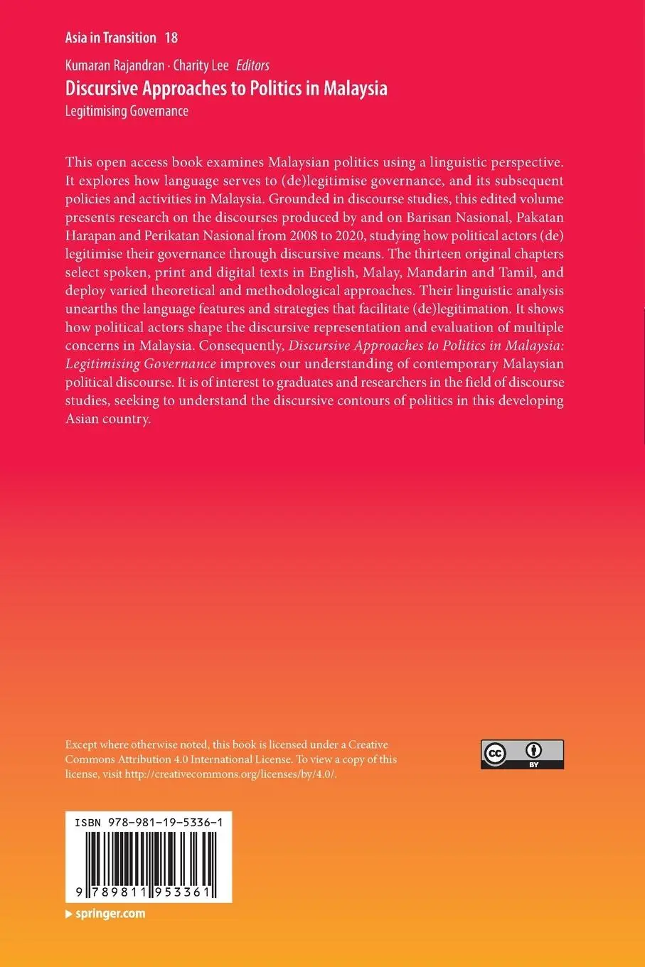 Rückseite: 9789811953361 | Discursive Approaches to Politics in Malaysia | Rajandran (u. a.)