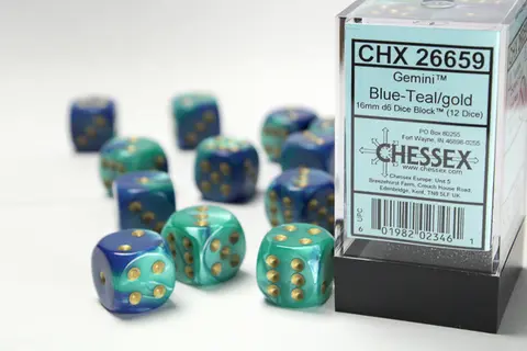 Cover: 601982023461 | Gemini® 16mm d6 Blue-Teal/gold Dice Block™ (12 dice) | deutsch
