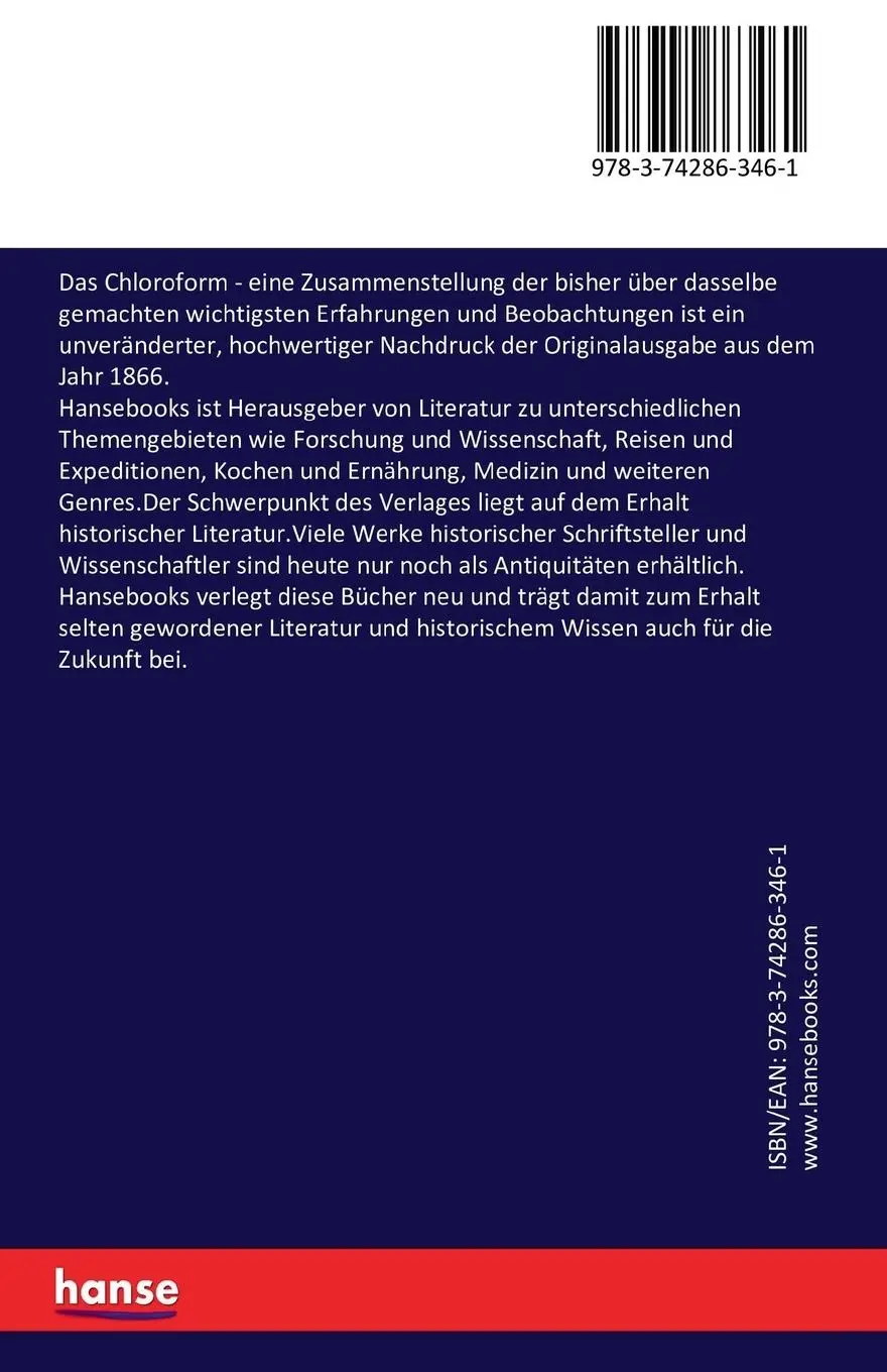 Rückseite: 9783742863461 | Das Chloroform | Friedrich Sabarth | Taschenbuch | 288 S. | Deutsch