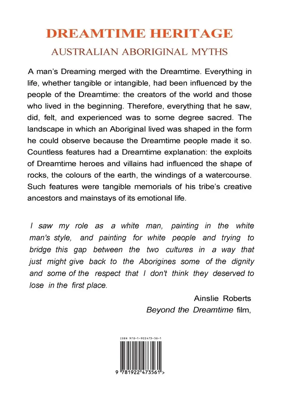 Rückseite: 9781922473561 | Dreamtime Heritage: Australian Aboriginal Myths | Melva Jean Roberts