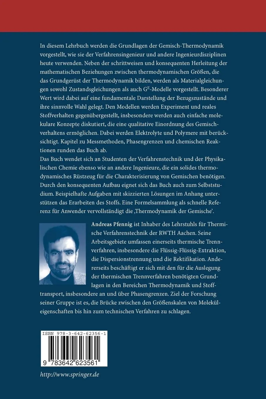 Rückseite: 9783642623561 | Thermodynamik der Gemische | Andreas Pfennig | Taschenbuch | x | 2012