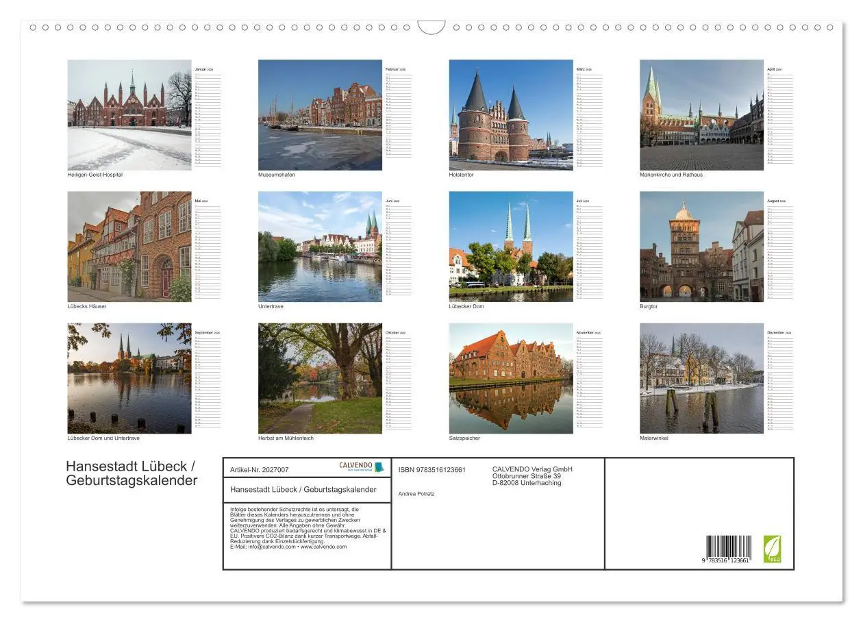 Bild: 9783516123661 | Hansestadt Lübeck / Geburtstagskalender (Wandkalender 2026 DIN A2...