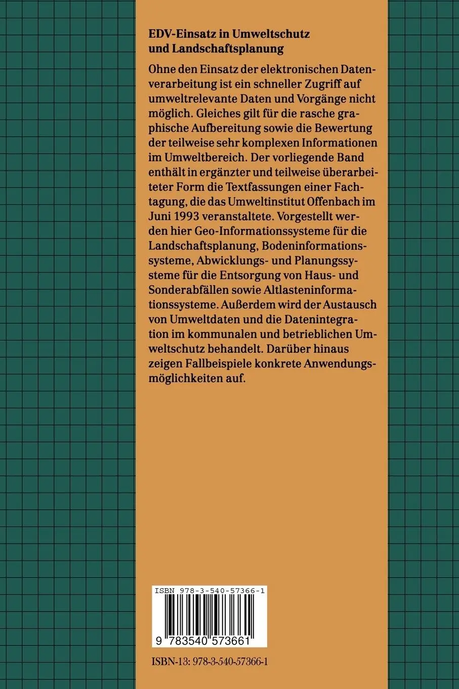 Rückseite: 9783540573661 | EDV-Einsatz in Umweltschutz und Landschaftsplanung | Taschenbuch