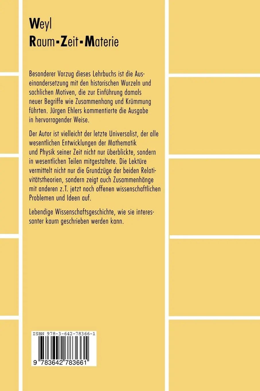 Rückseite: 9783642783661 | Raum, Zeit, Materie | Vorlesungen über allgemeine Relativitätstheorie