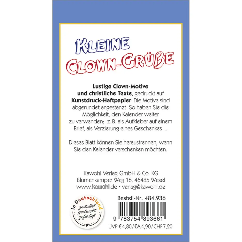 Bild: 9783754893661 | Kleine Clown-Grüße 2026 | Aufkleber-Kalender mit Clown-Motiven | 14 S.