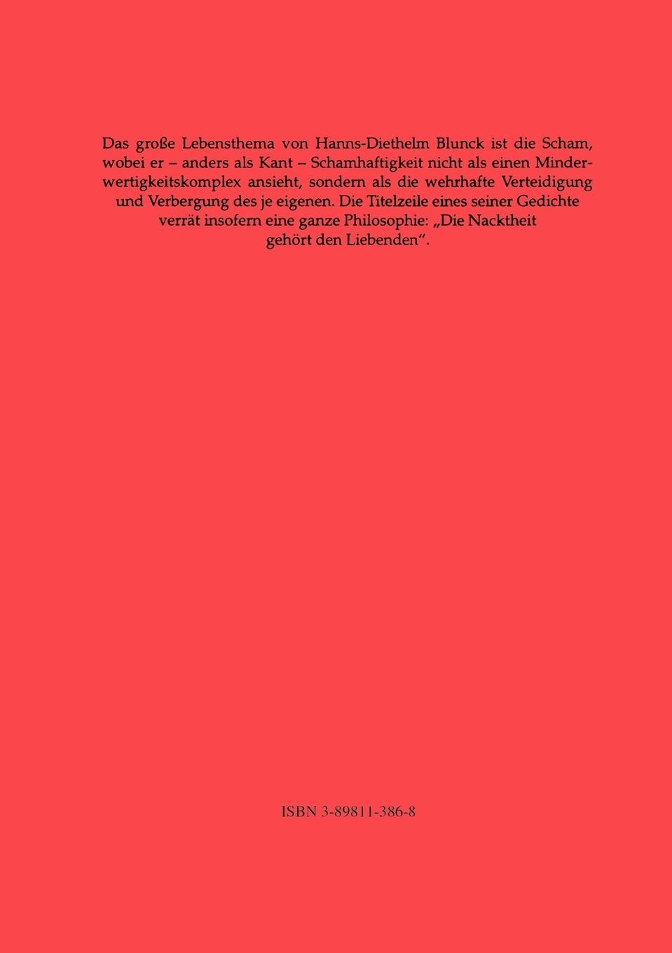 Rückseite: 9783898113861 | Über die Scham | Hanns-Diethelm Blunck | Taschenbuch | 76 S. | Deutsch