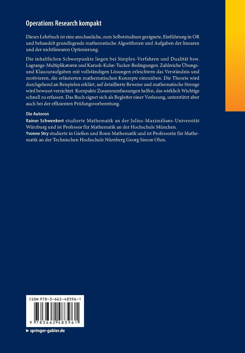 Rückseite: 9783662483961 | Operations Research kompakt | Yvonne Stry (u. a.) | Taschenbuch | xi