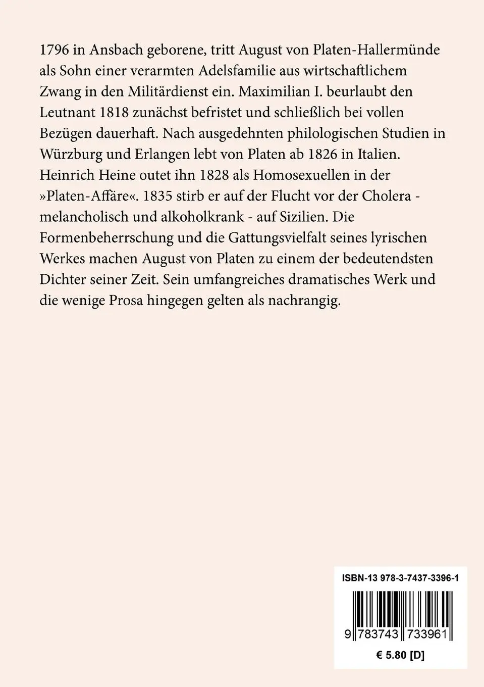 Rückseite: 9783743733961 | Der romantische Ödipus | Ein Lustspiel in fünf Akten | Platen | Buch