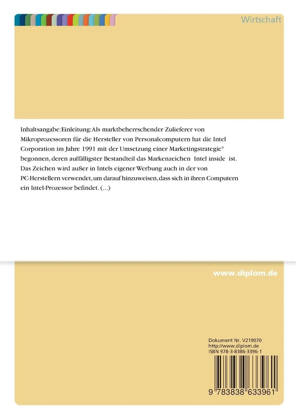 Rückseite: 9783838633961 | "Intel Inside" | Peter Erdmeier | Taschenbuch | 88 S. | Deutsch | 2001