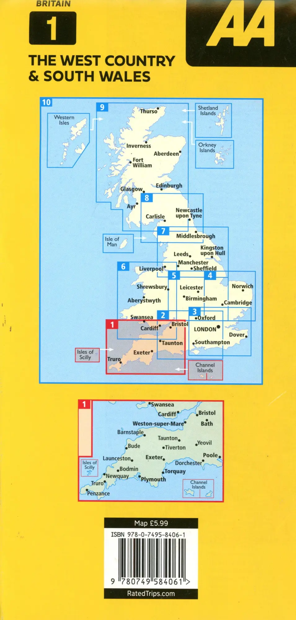 Bild: 9780749584061 | 01 South Wales &amp; West Country | 1:200000 | (Land-)Karte | Gefalzt