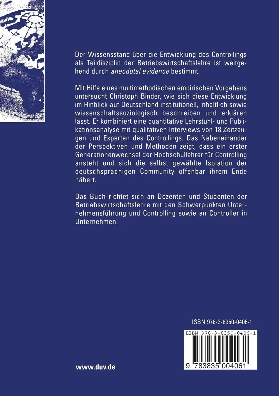 Rückseite: 9783835004061 | Die Entwicklung des Controllings als Teildisziplin der...