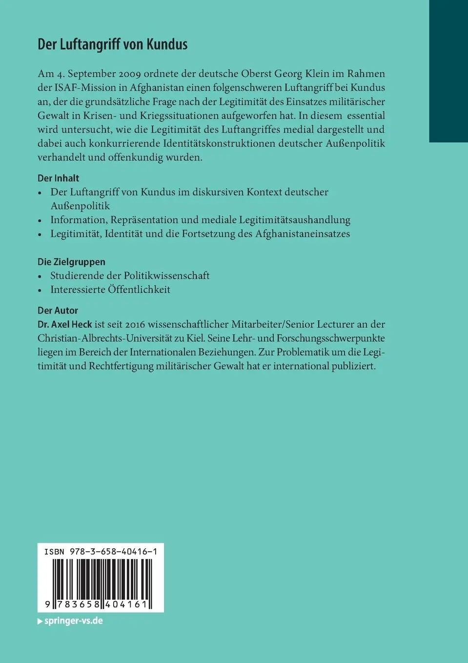 Rückseite: 9783658404161 | Der Luftangriff von Kundus | Axel Heck | Taschenbuch | VIII | Deutsch