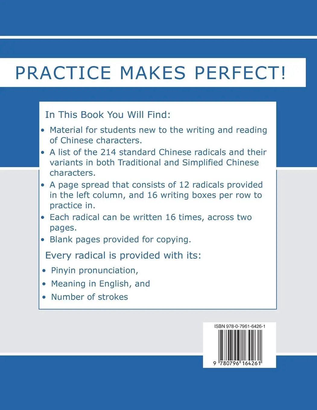 Rückseite: 9780796164261 | Learn Chinese Radicals | Writing Practice Book | Daniel Schoeman