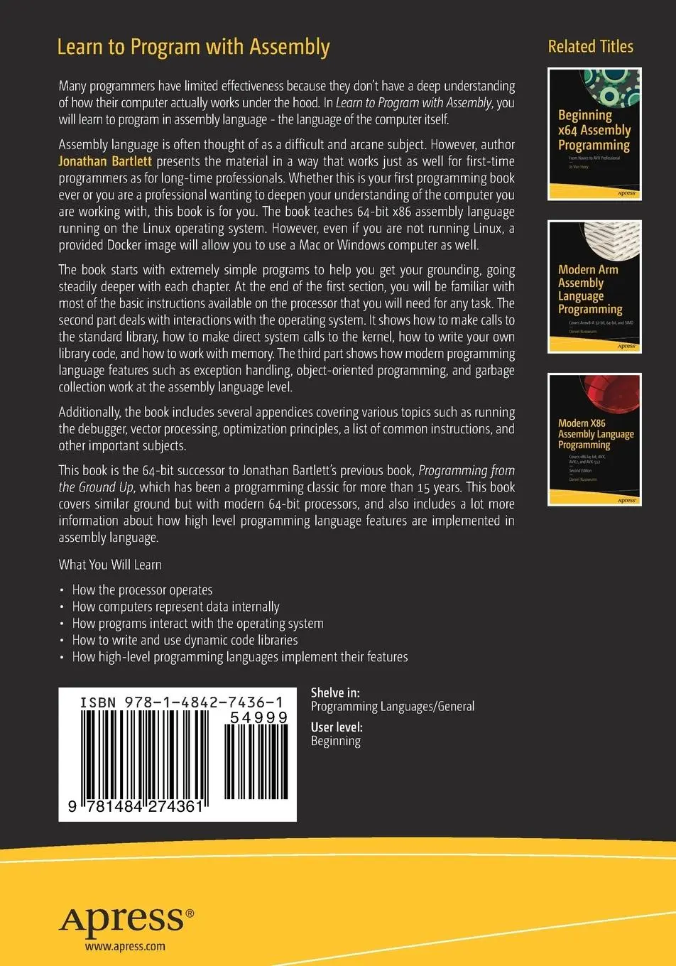 Rückseite: 9781484274361 | Learn to Program with Assembly | Jonathan Bartlett | Taschenbuch