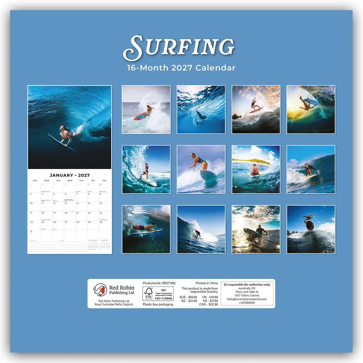 Rückseite: 9781837014361 | Surfing - Surfen 2027 - 16-Monatskalender | Robin Red | Kalender