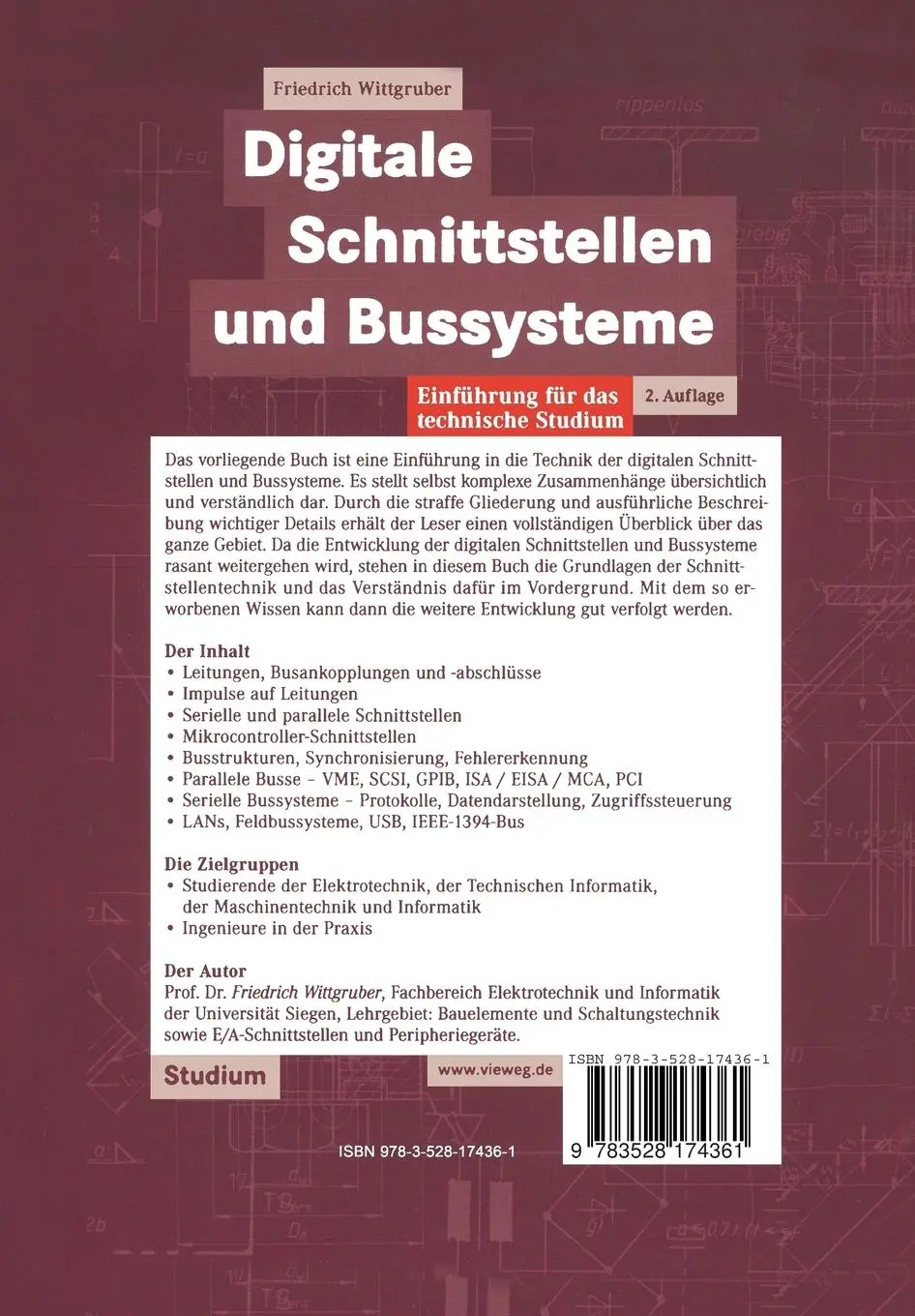 Rückseite: 9783528174361 | Digitale Schnittstellen und Bussysteme | Friedrich Wittgruber | Buch