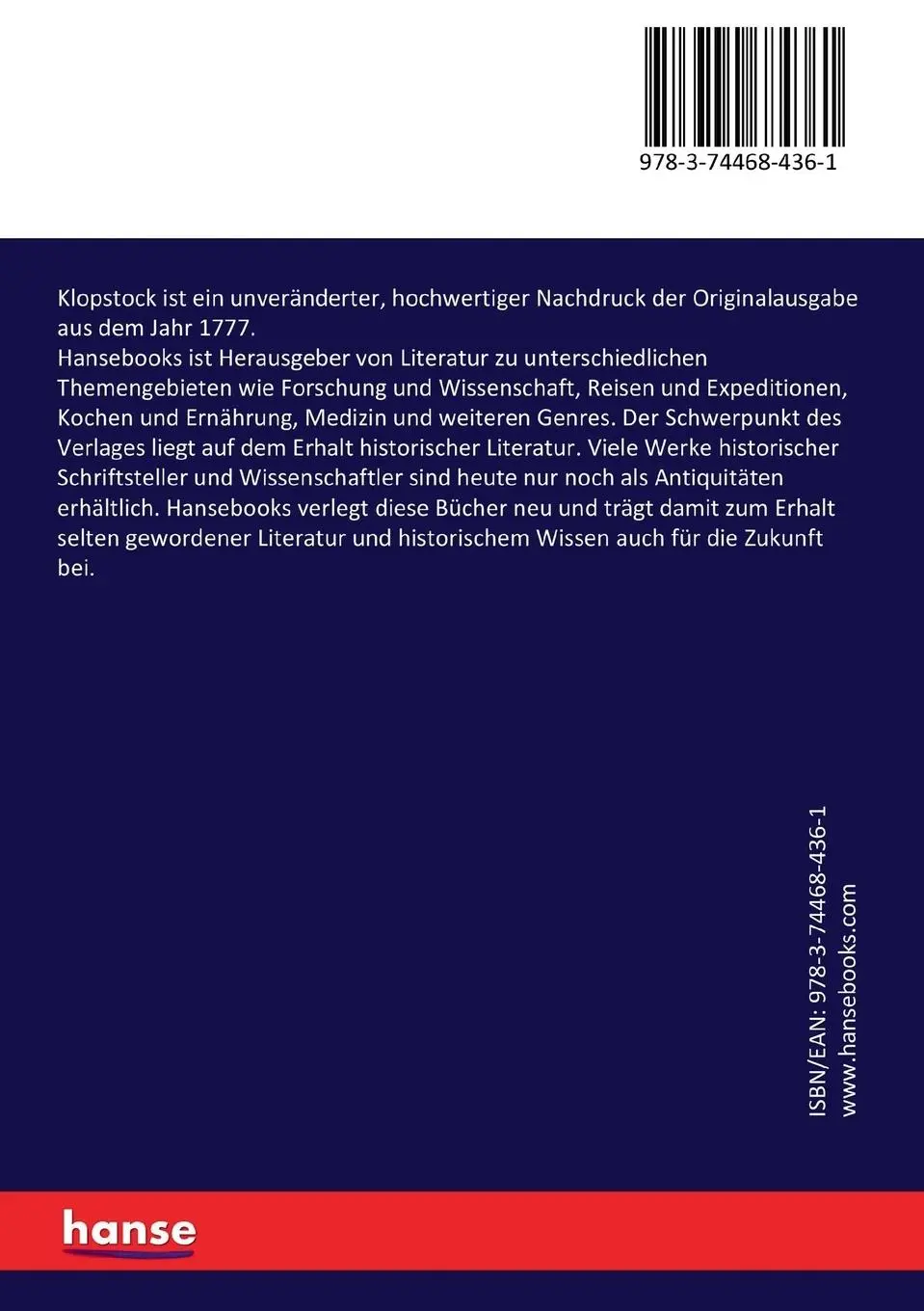 Rückseite: 9783744684361 | Klopstock | Carl Friedrich Cramer | Taschenbuch | 488 S. | Deutsch