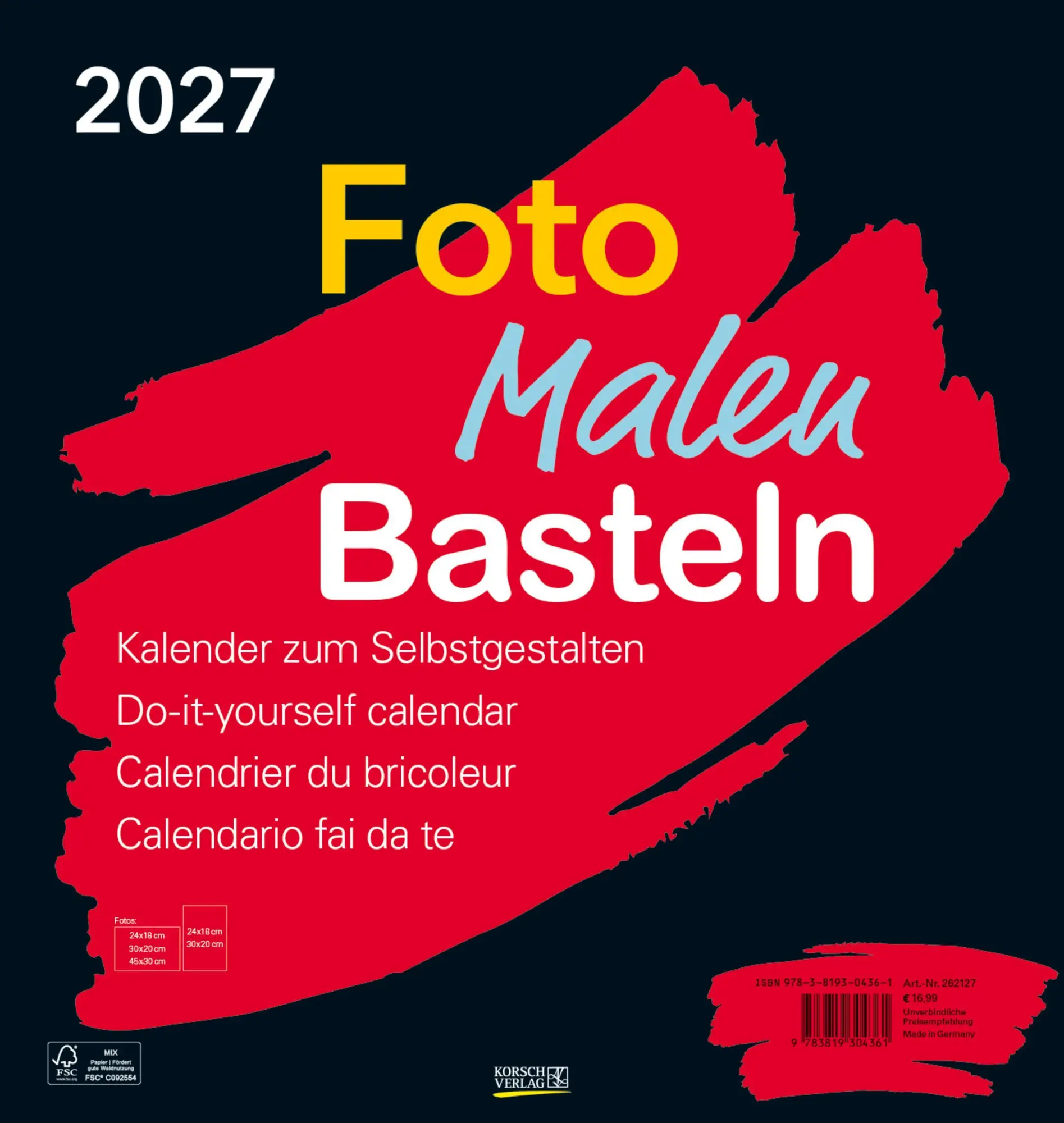 Cover: 9783819304361 | Foto-Malen-Basteln Bastelkalender schwarz groß 2027 | Verlag Korsch