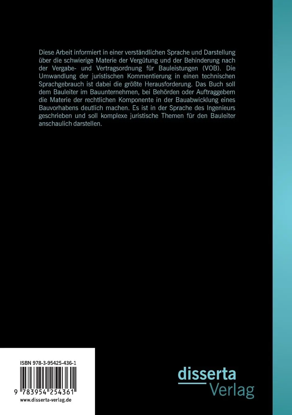 Rückseite: 9783954254361 | Vergütung, Nachträge und Behinderungen nach VOB | Dennis Bausch | Buch