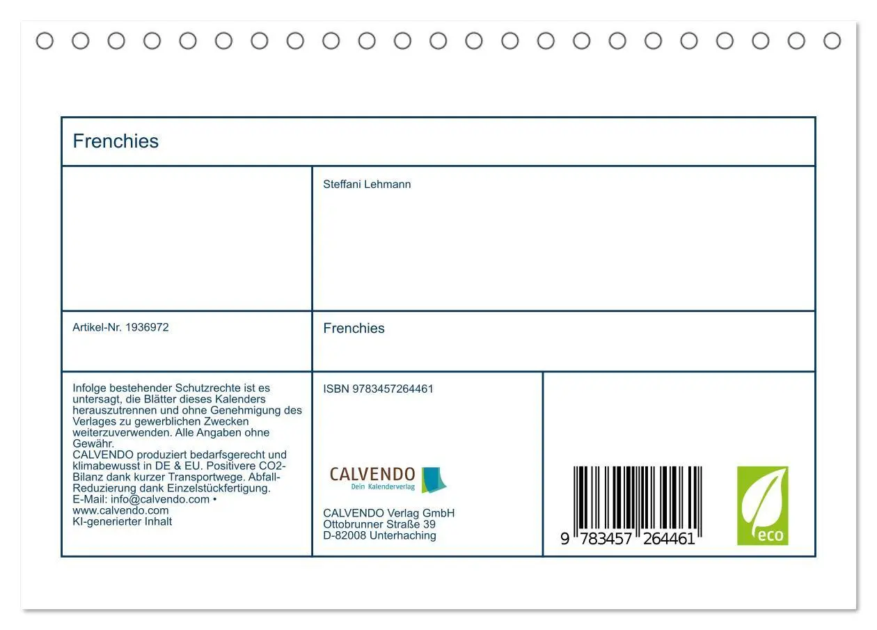 Bild: 9783457264461 | Frenchies (Tischkalender 2026 DIN A5 quer), CALVENDO Monatskalender