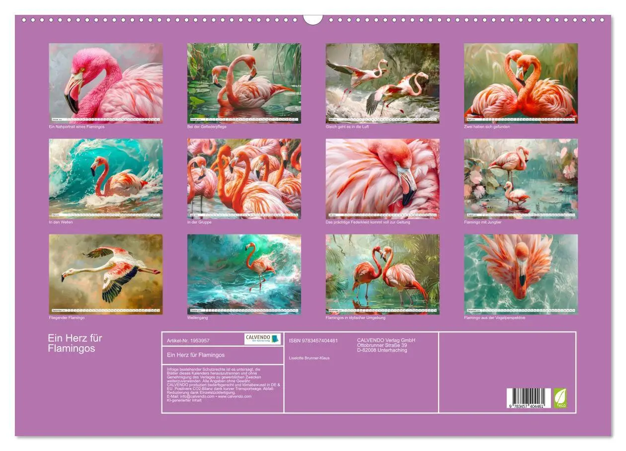 Bild: 9783457404461 | Ein Herz für Flamingos (Wandkalender 2026 DIN A2 quer), CALVENDO...