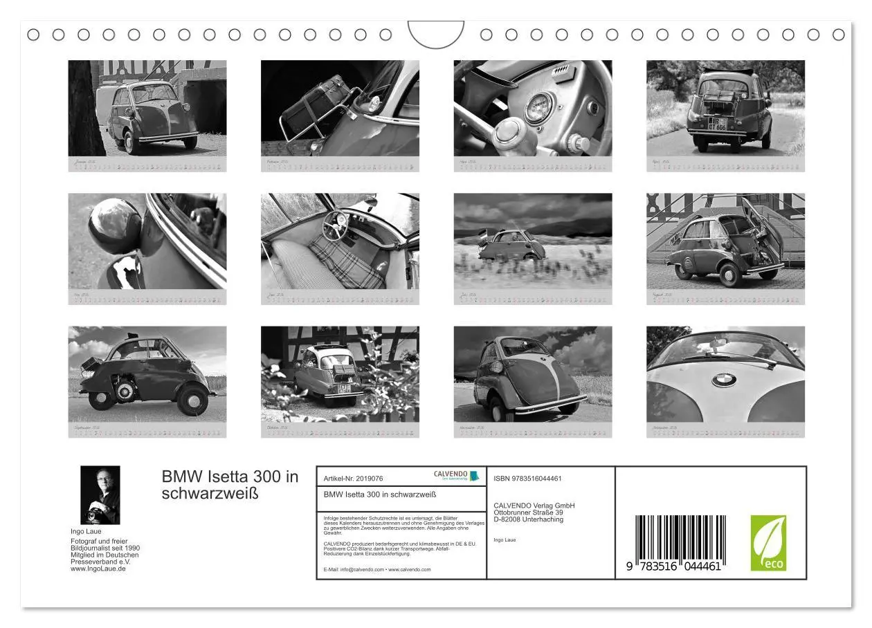Bild: 9783516044461 | BMW Isetta 300 in schwarzweiß (Wandkalender 2026 DIN A4 quer),...