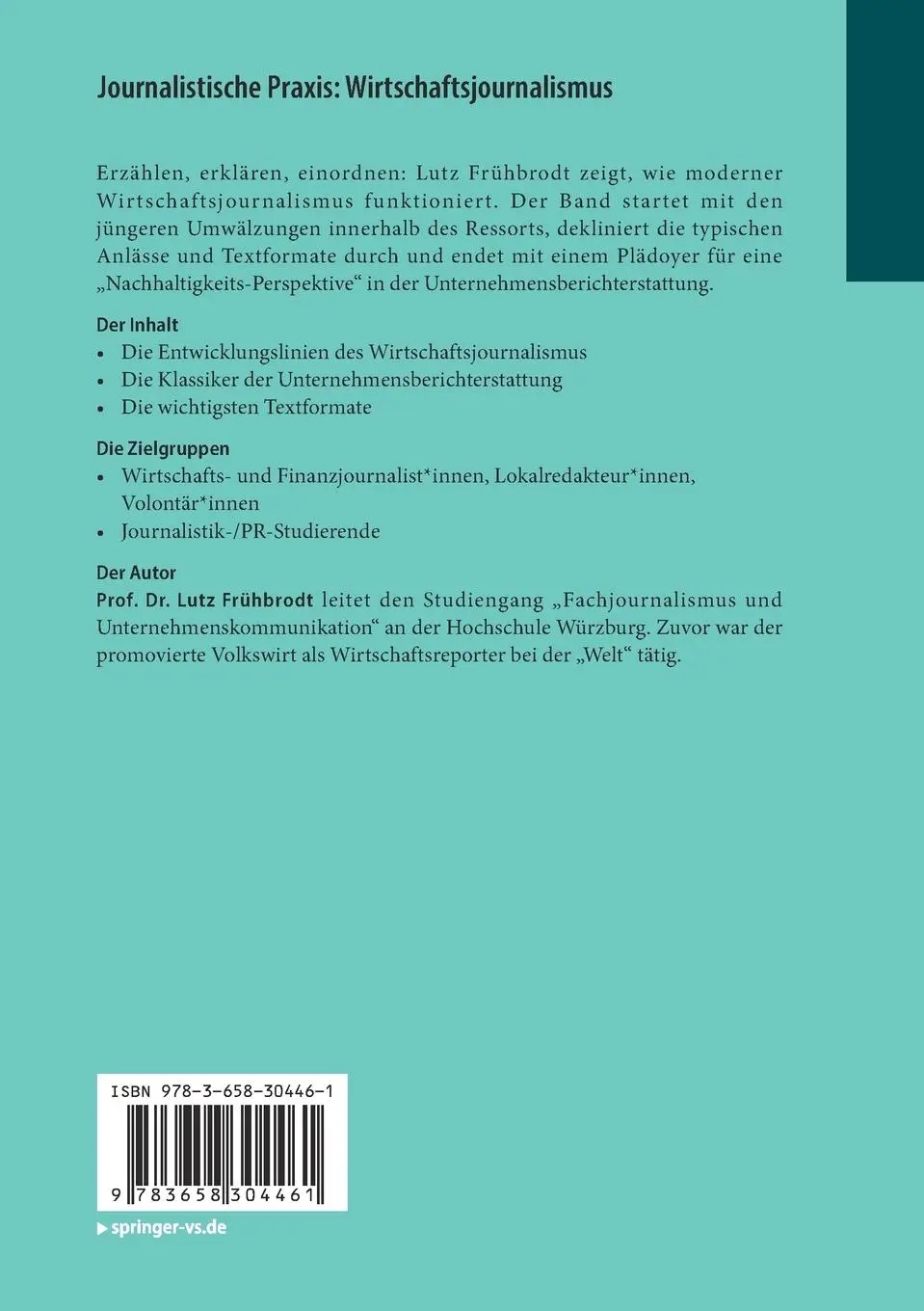 Rückseite: 9783658304461 | Journalistische Praxis: Wirtschaftsjournalismus | Lutz Frühbrodt