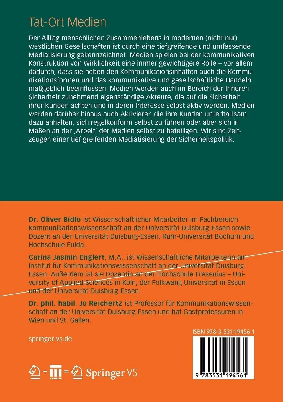 Rückseite: 9783531194561 | Tat-Ort Medien | Die Medien als Akteure und unterhaltsame Aktivierer