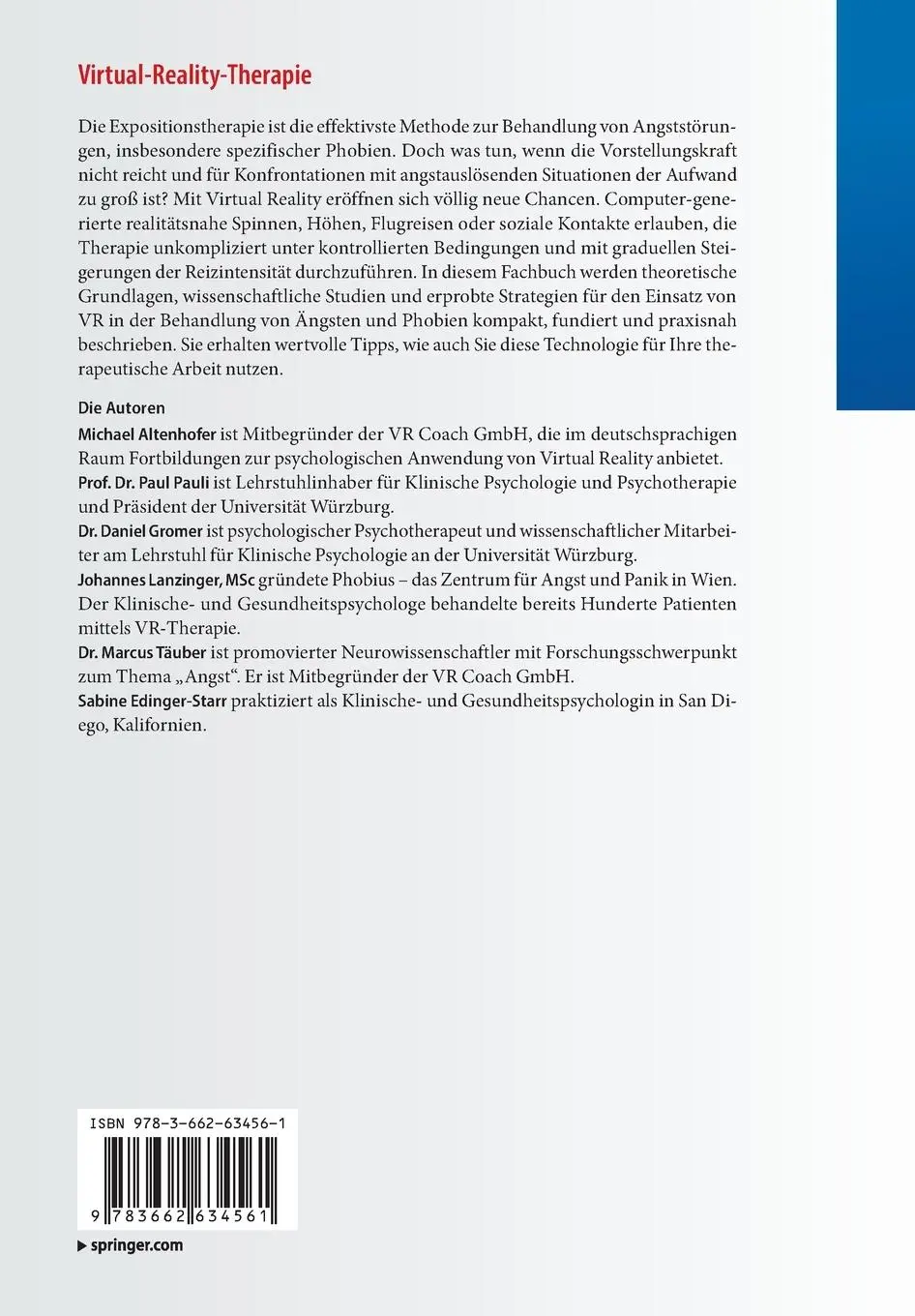 Rückseite: 9783662634561 | Virtual-Reality-Therapie | Michael Altenhofer (u. a.) | Taschenbuch