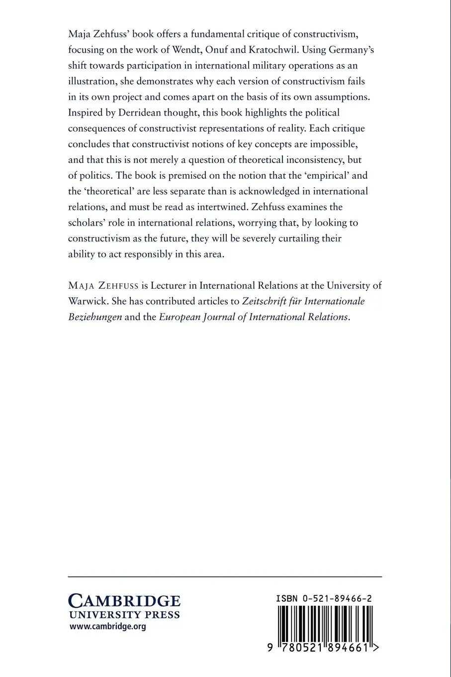 Rückseite: 9780521894661 | Constructivism in International Relations | The Politics of Reality